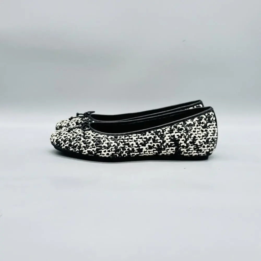 FitFlop Shoes Womens 8 White Black Woven Bow Ballet Flats Comfort Slip On Casual